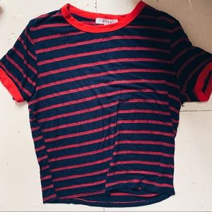 red & navy blue striped ringer tee